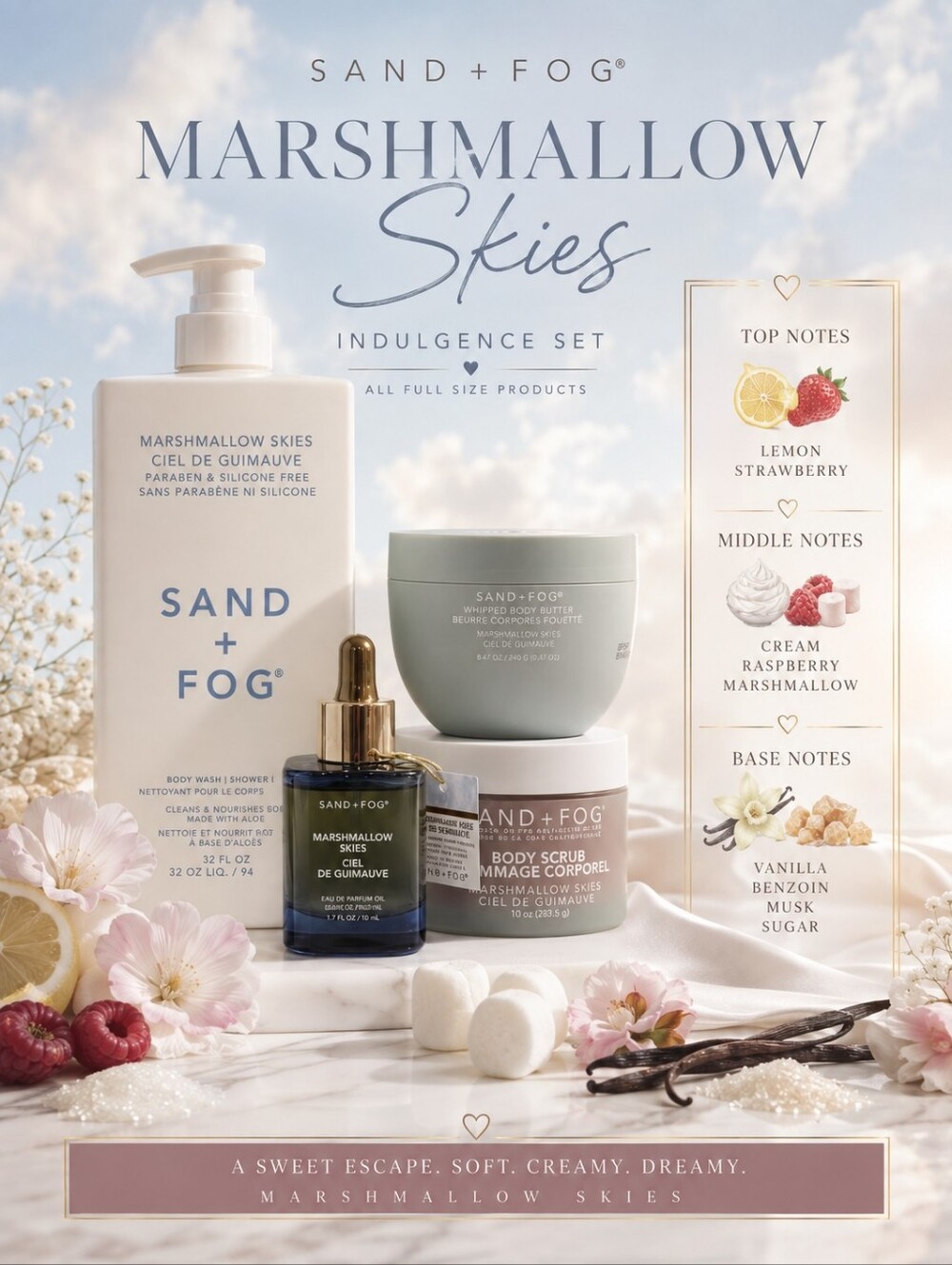 MARSHMALLOW SKIES ✨️HARD TO FIND!✨️Sand + Fog Marshmallow Skies Indulgence Set